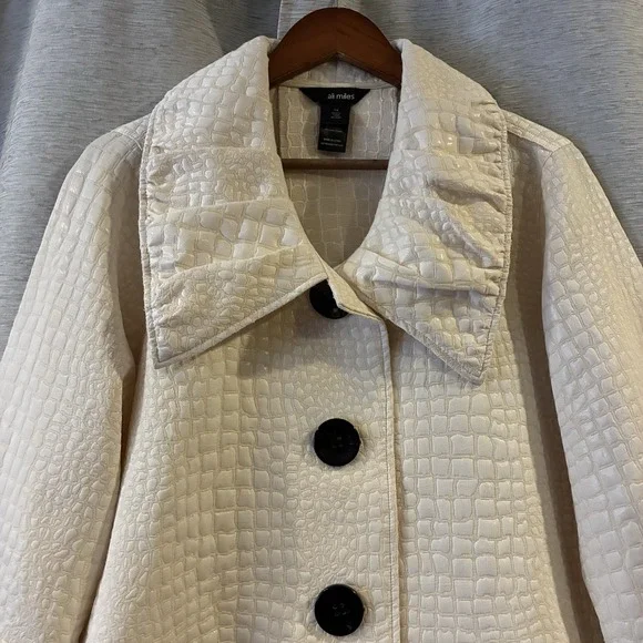 Ali Miles Peplum Swing Jacket 1X Ivory Womens Textured Knit 3/4 Sleeve - Picture 3 of 6